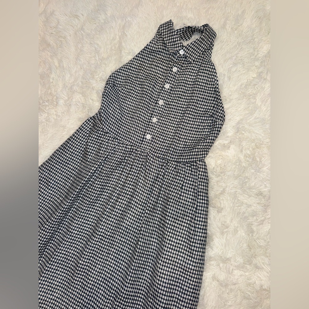 NEW Reformation Tace Halter Blue White Gingham Linen Midi Dress Slate Navy 12 - Picture 5 of 9